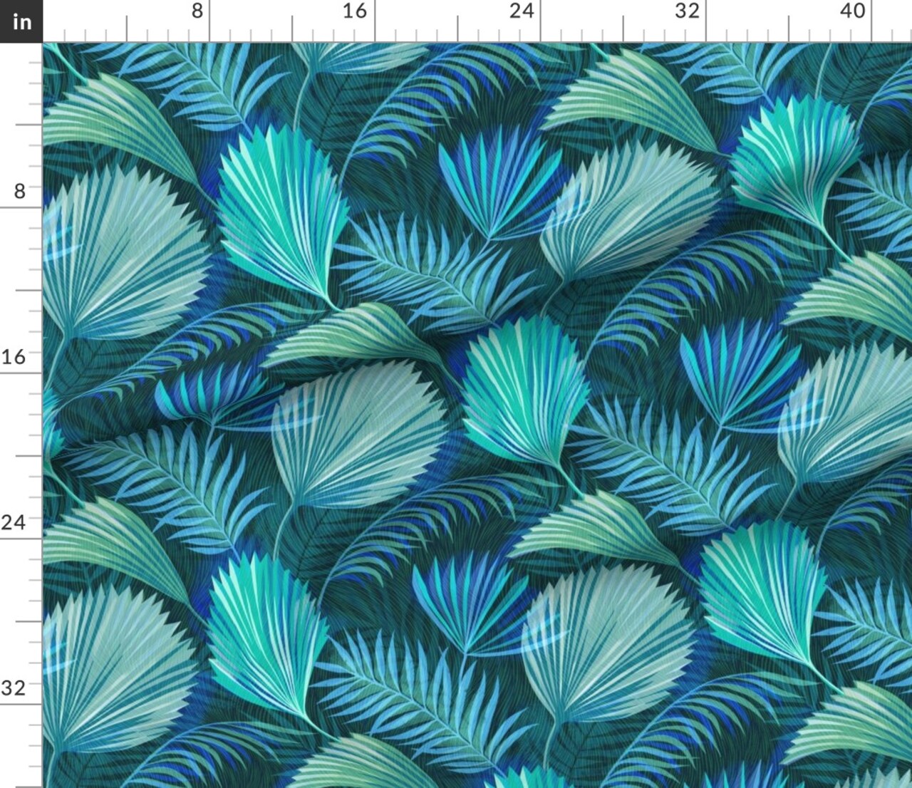 Blue Palm Tropical Foliage Rainforest Summer Electric Green Large Scale Custom Printed Fabric by Spoonflower Various Fabrics by the Yard or Fat Quarter